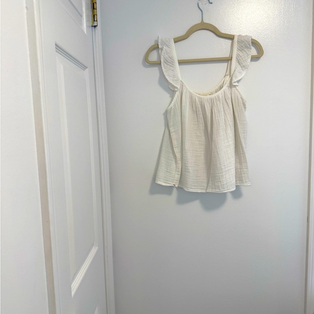 Xirena Rue Ruffle Gauze Tank White Small